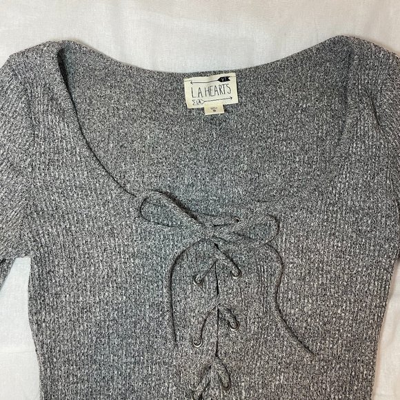 LA Hearts Grey Lace-Up Longsleeve - Picture 3 of 4